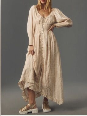 Anthropologie Long Sleeve Sweatheart Midi Dress